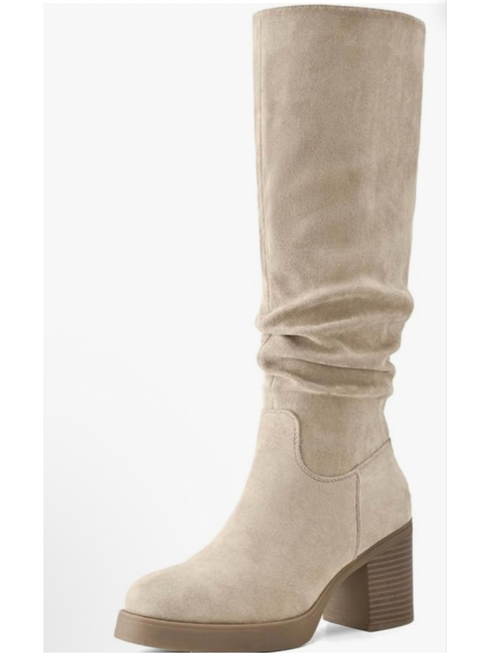 NEW Vegan Suede Knee High Boots Chunky Heel Slouchy Stretchy Round Toe